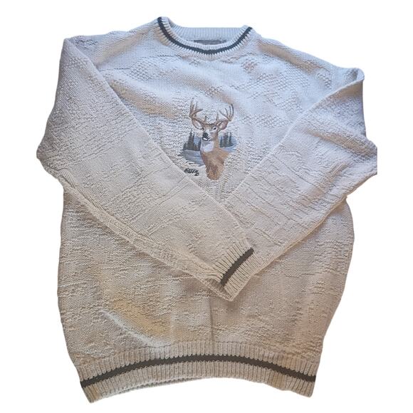 Vntg USA-Made Shenandoah XLT Deer Landscape Sweater 100% Cotton Heritage Lodge - Picture 3 of 13